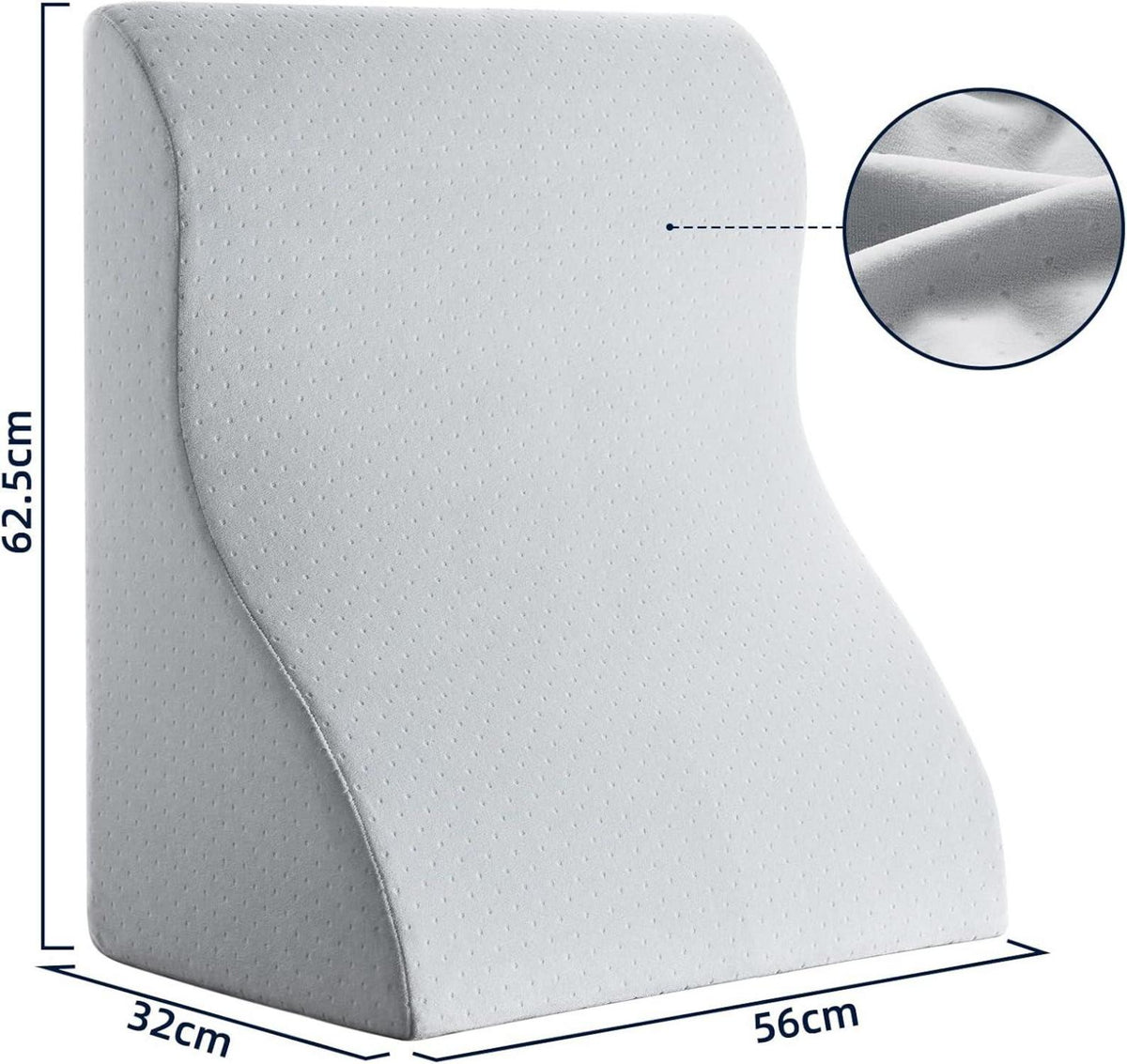 NOFFA Lesekissen Memory Schaum Keilkissen - Rückenunterstützung Sofa Bett - Breit 56cm Grau