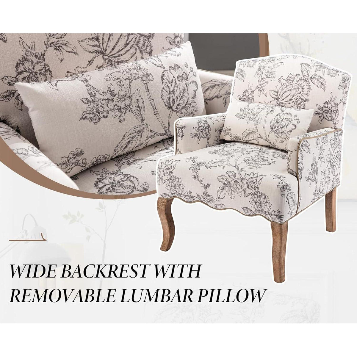 Leinen Ohrensessel Retro Wohnzimmer Sessel mit Holzbeinen Beige