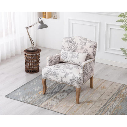 Leinen Ohrensessel Retro Wohnzimmer Sessel mit Holzbeinen Beige