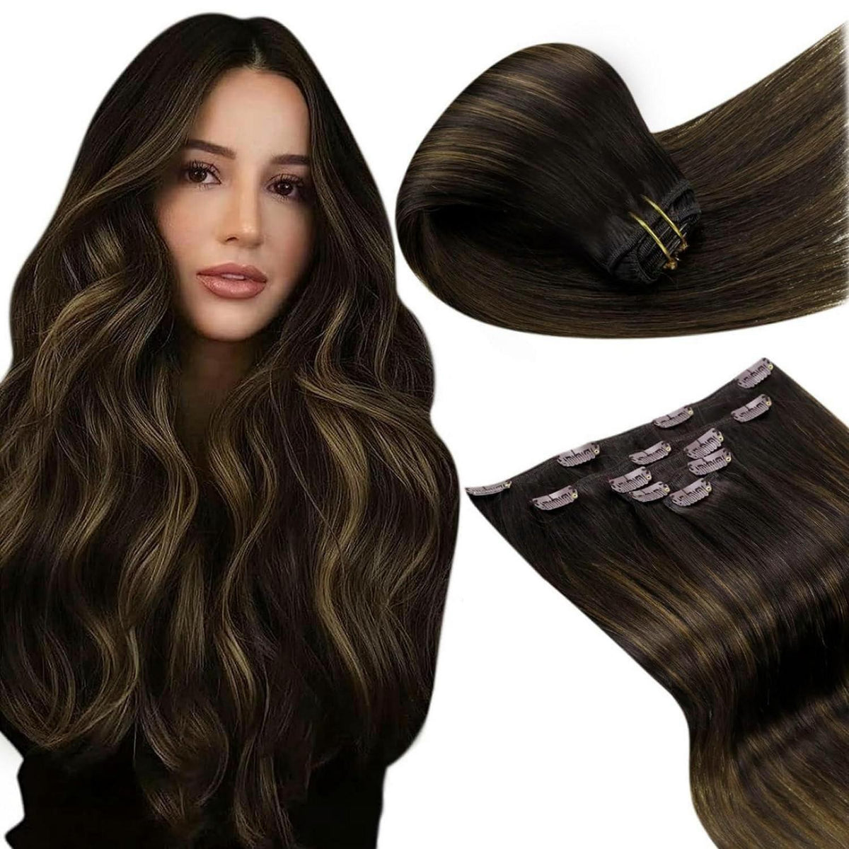 Echthaar Clip-In Haarverlängerung Braun Ombre 30cm