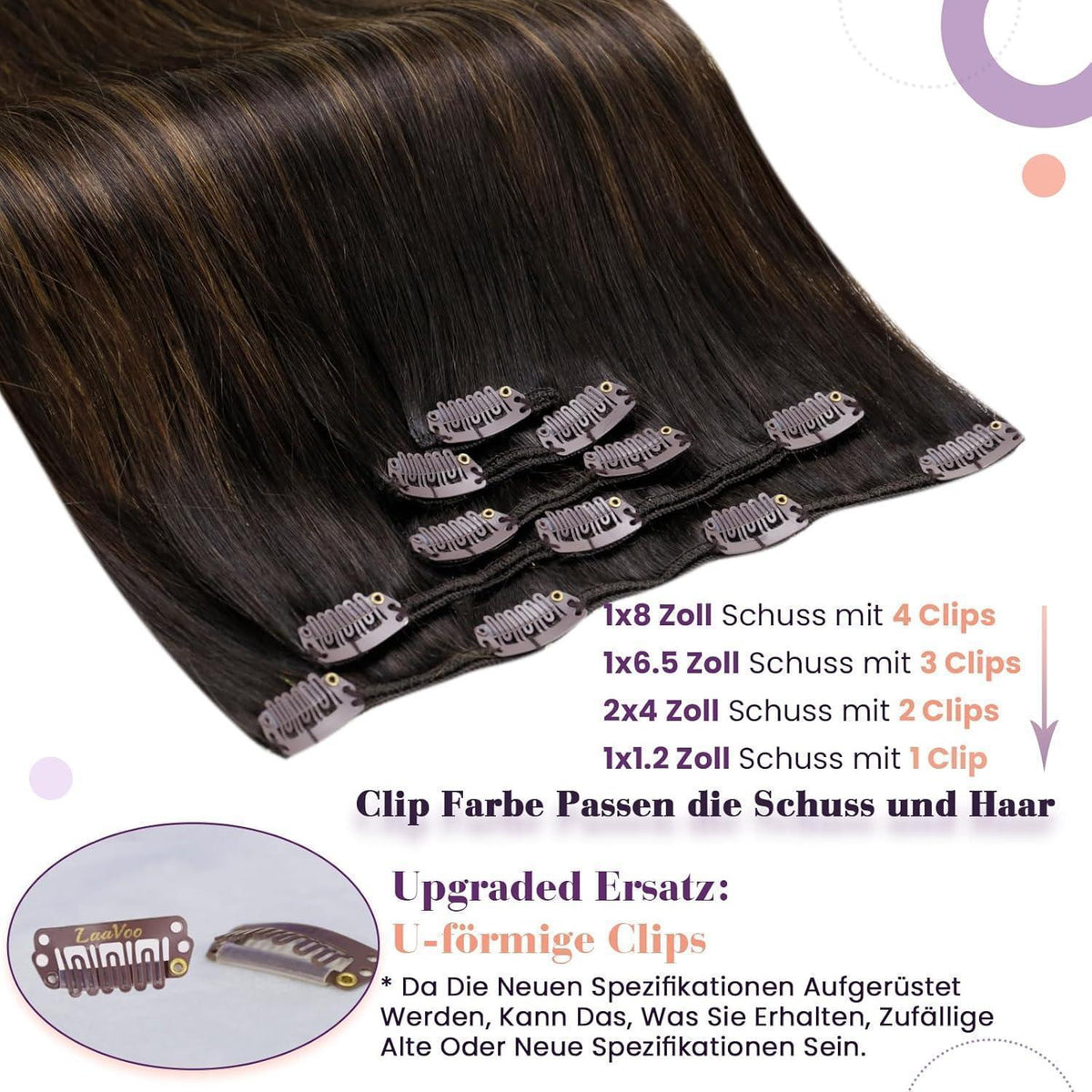 Echthaar Clip-In Haarverlängerung Braun Ombre 30cm