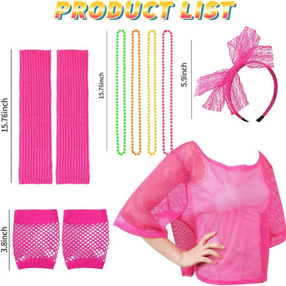 Neon Netz Shirt 80er Jahre Outfit Accessoires Halloween