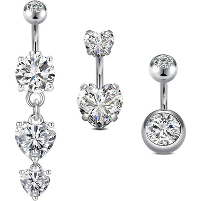 Bauchnabelpiercing 3er Set 6mm Chirurgenstahl Herz Silber
