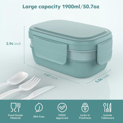 JSCORES Lunchbox 1900ML Bento Box mit Fächern Auslaufsicher