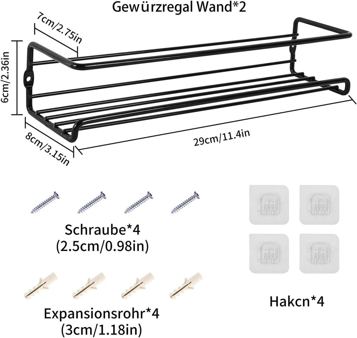 LXUDN Rocneuna 2-Teiliges Set Gewürzregal, Metall Küchenregal Wand, Schwarz