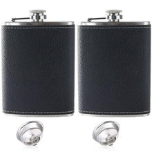 Edelstahl Flachmann Set 2x 8oz mit Trichter & Etui in Lederoptik
