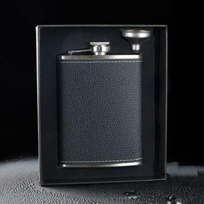 Edelstahl Flachmann Set 2x 8oz mit Trichter & Etui in Lederoptik