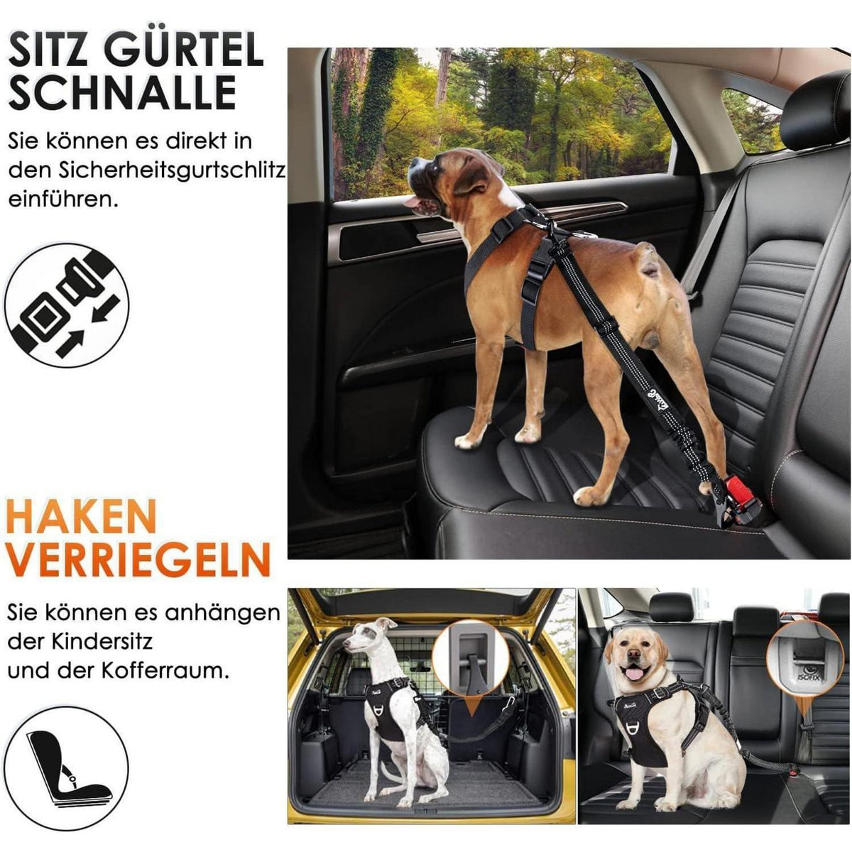 Hundesicherheitsgurt Auto – Verstellbar & Reflektierend 90cm Schwarz