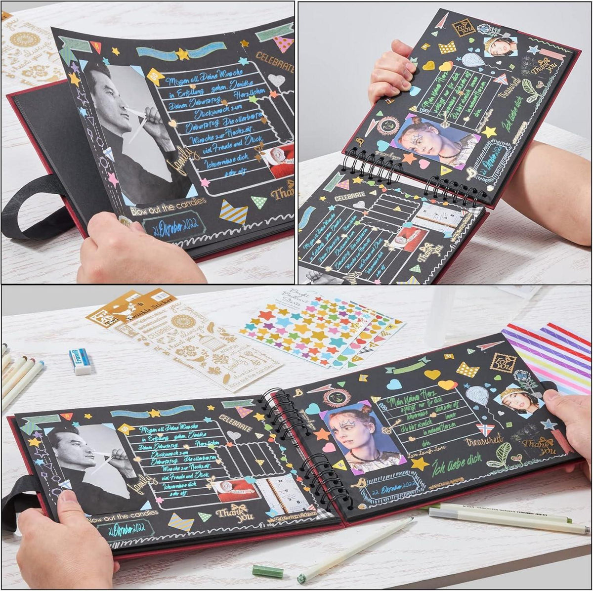 KASZOO Fotoalbum zum Selbstgestalten DIY Fotobuch 80 Seiten Bordeaux