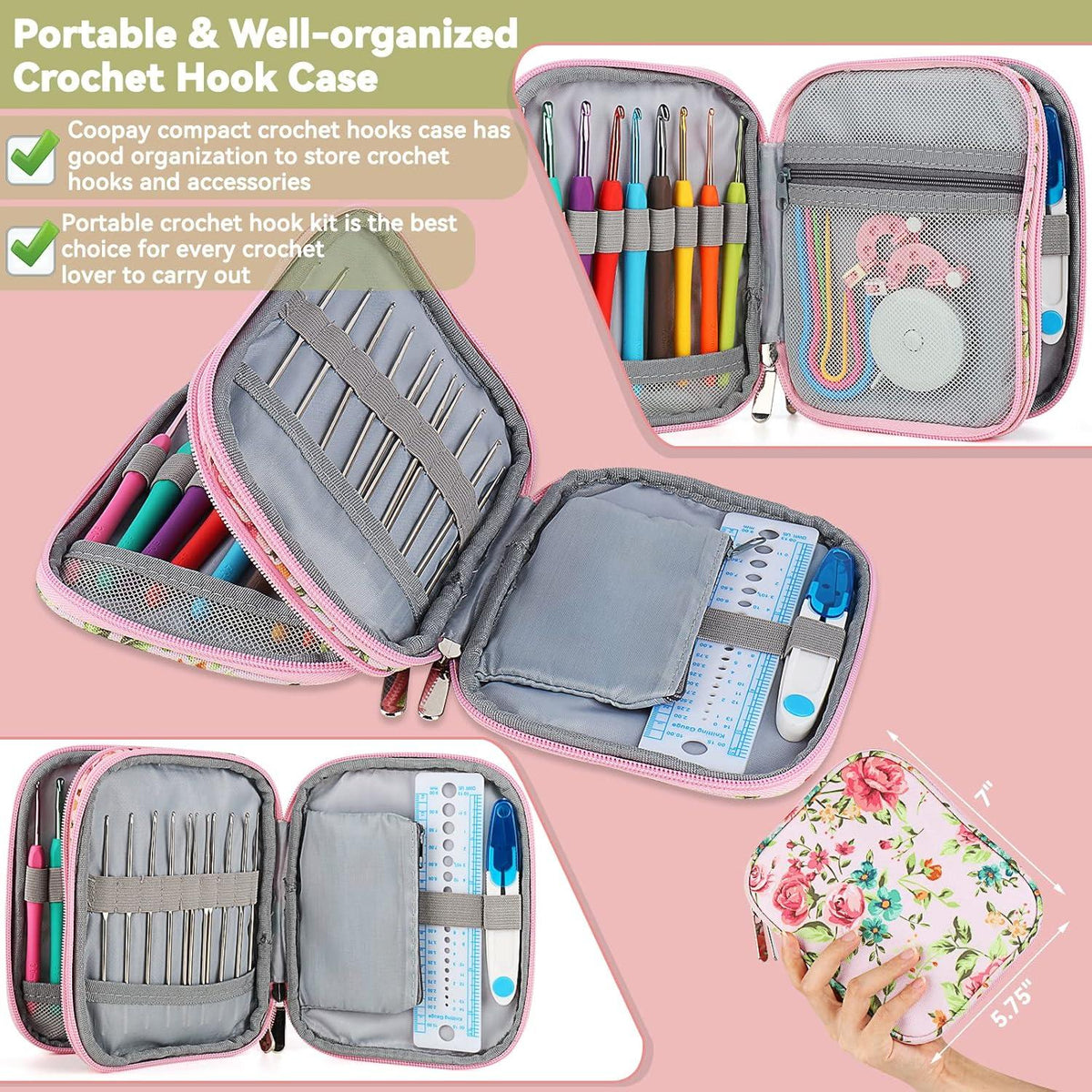 55-teiliges Ergonomisches Häkelnadelset mit Etui - Bunte Nadeln