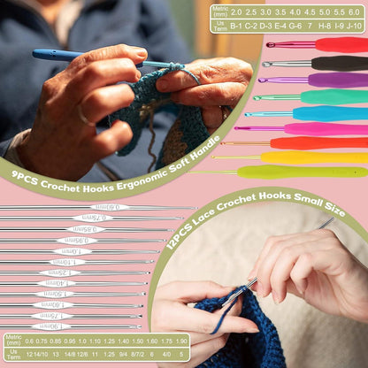 55-teiliges Häkelnadelset mit Etui und Ergonomische Nadeln