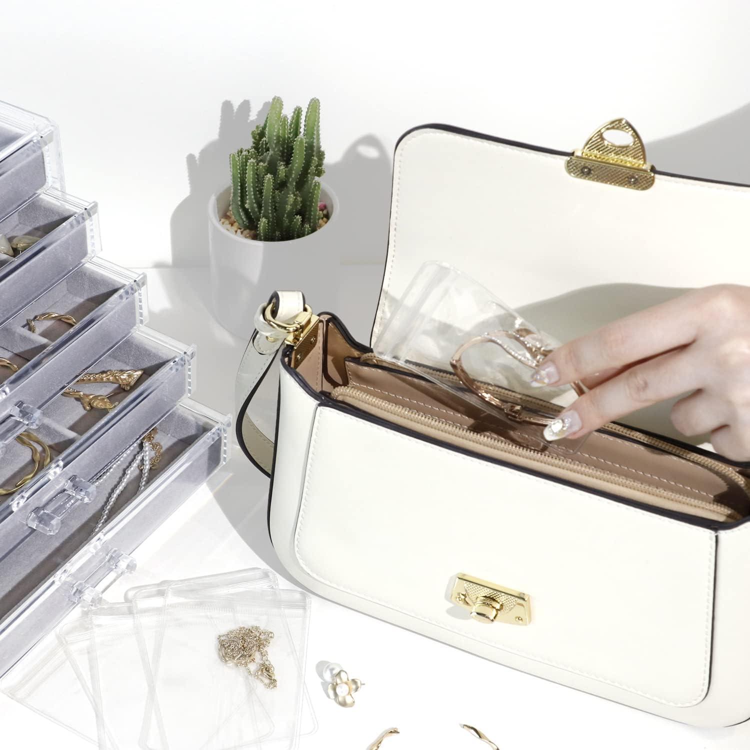 KAMIER Acryl Schmuckkästchen mit 5 Schubladen Transparentes Set Beige