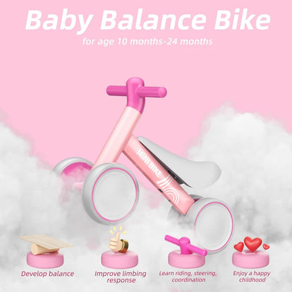 Kinder Laufrad ab 1 Jahr Balance Lauflernrad ohne Pedal 4 Räder Rosa