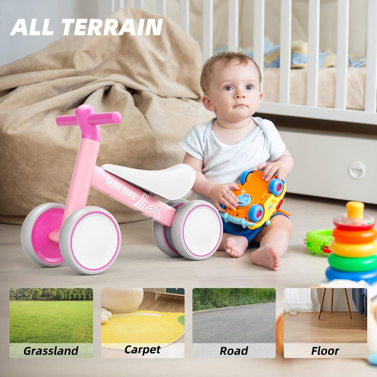 KORIMEFA Kinder Laufrad ab 1 Jahr, Balance Fahrrad Spielzeug 10-24 Monate Baby, Rutschrad Rosa