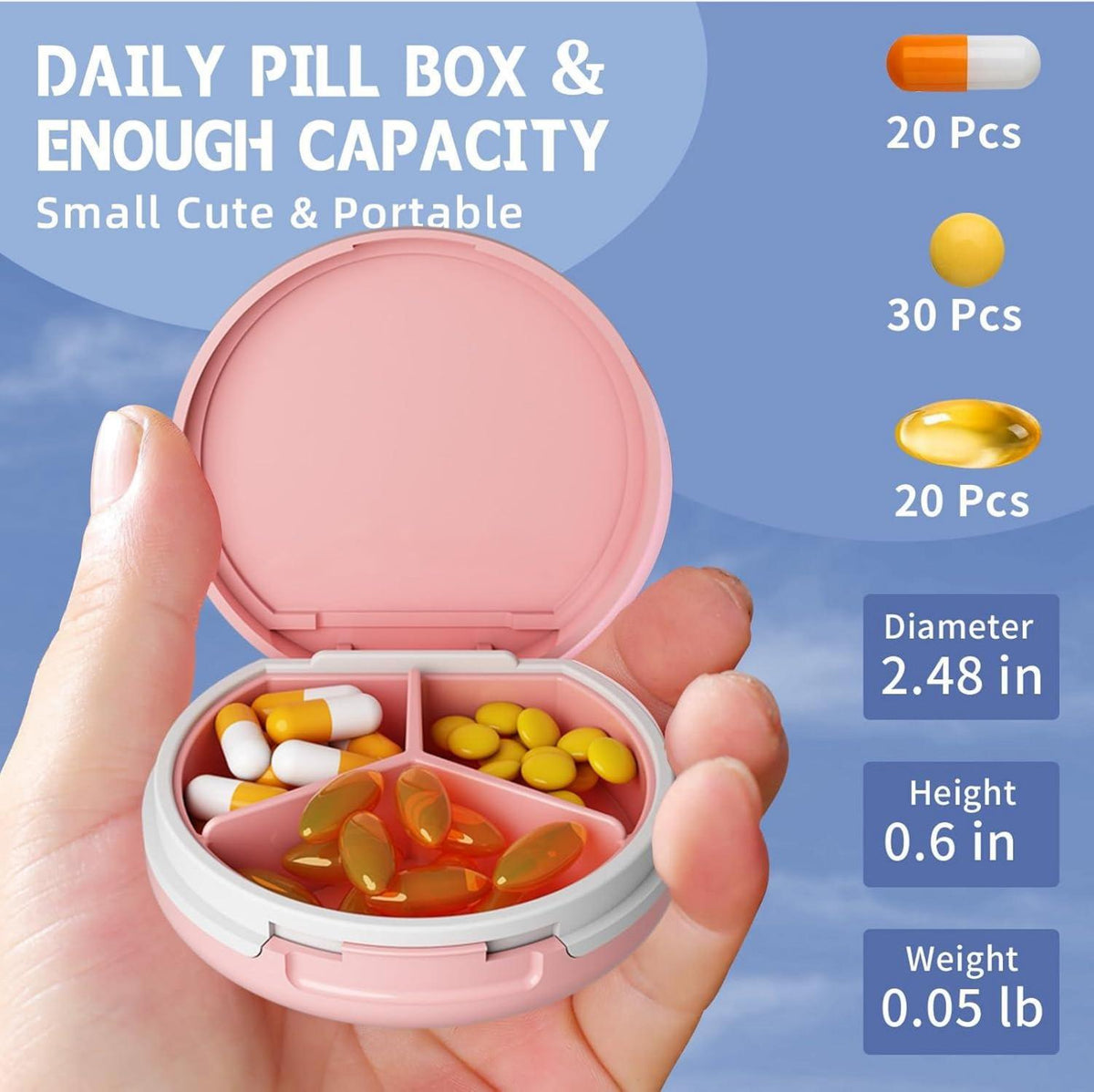 Tablettenbox mit 3 Fächern für Medikamente & Vitamine