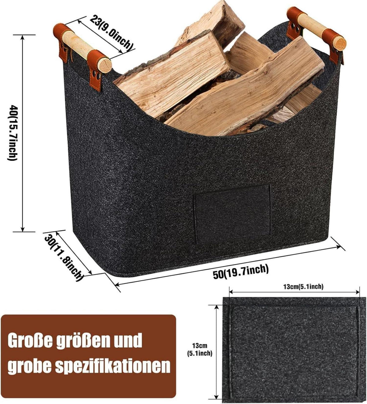 Holzkorb XXL Filz Brennholz Einkaufstasche Spielzeug Aufbewahrungsfach