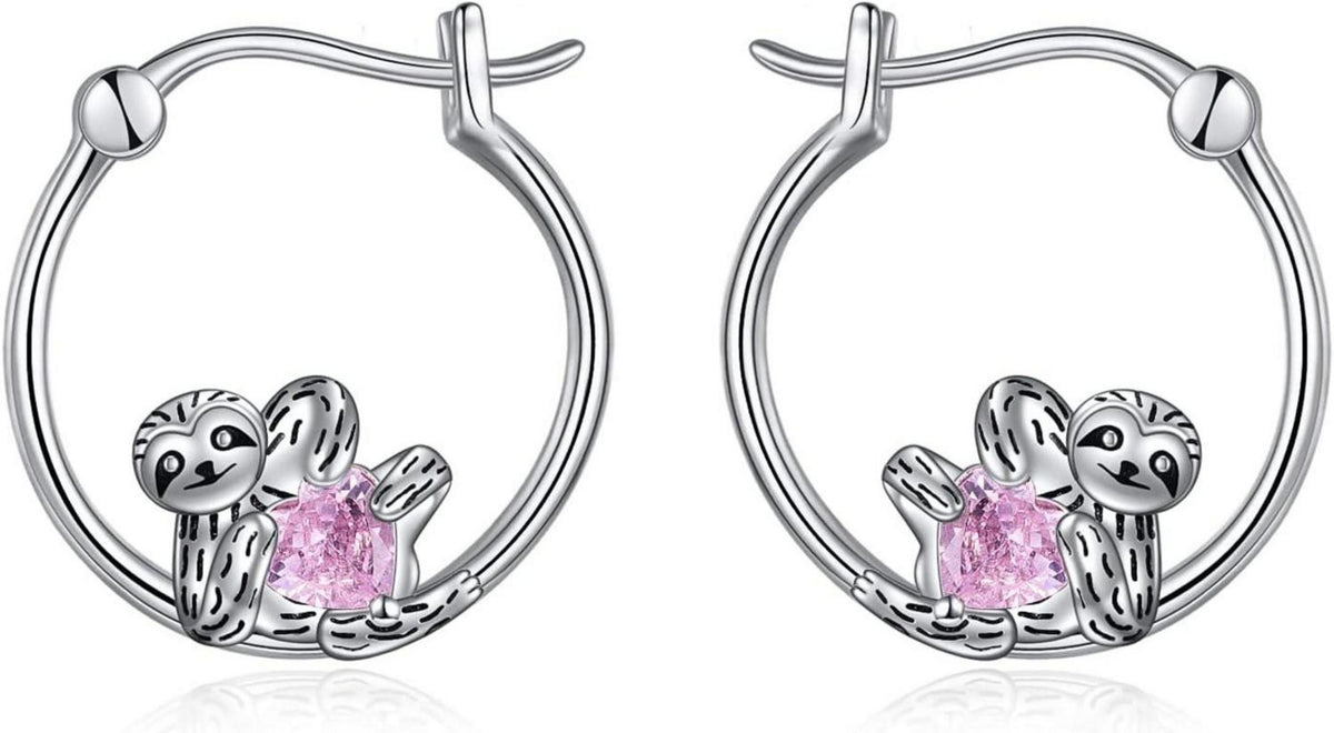 925 Sterling Silber Faultier Creolen Damen Mädchen Hypoallergen