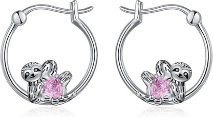 925 Sterling Silber Faultier Creolen Damen Mädchen Hypoallergen