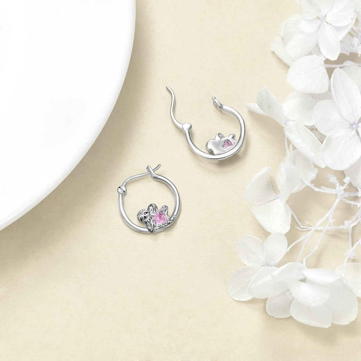 925 Sterling Silber Faultier Creolen Damen Mädchen Hypoallergen