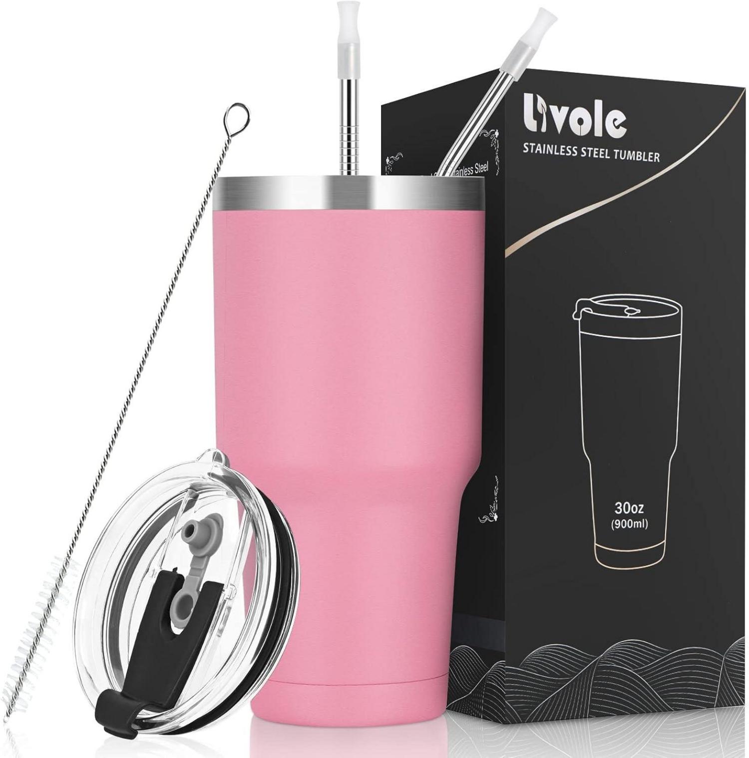 30oz Thermobecher Edelstahl Trinkbecher mit Strohhalm