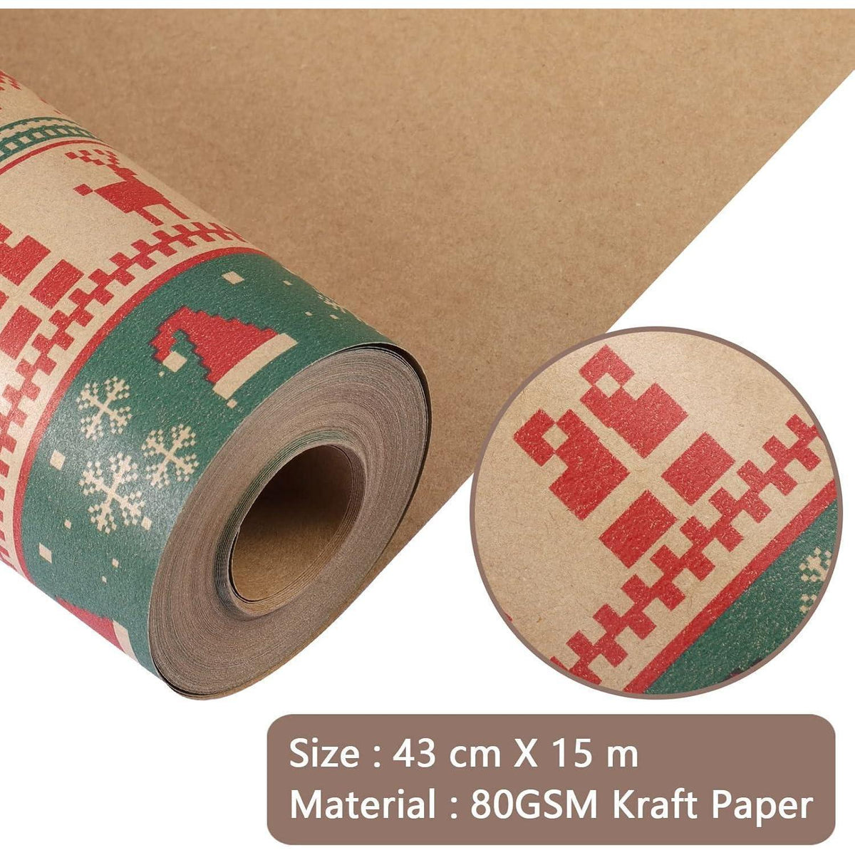 Geschenkpapierrolle Weihnachten Santa 43cm x 15m Braun Kraftpapier Grün