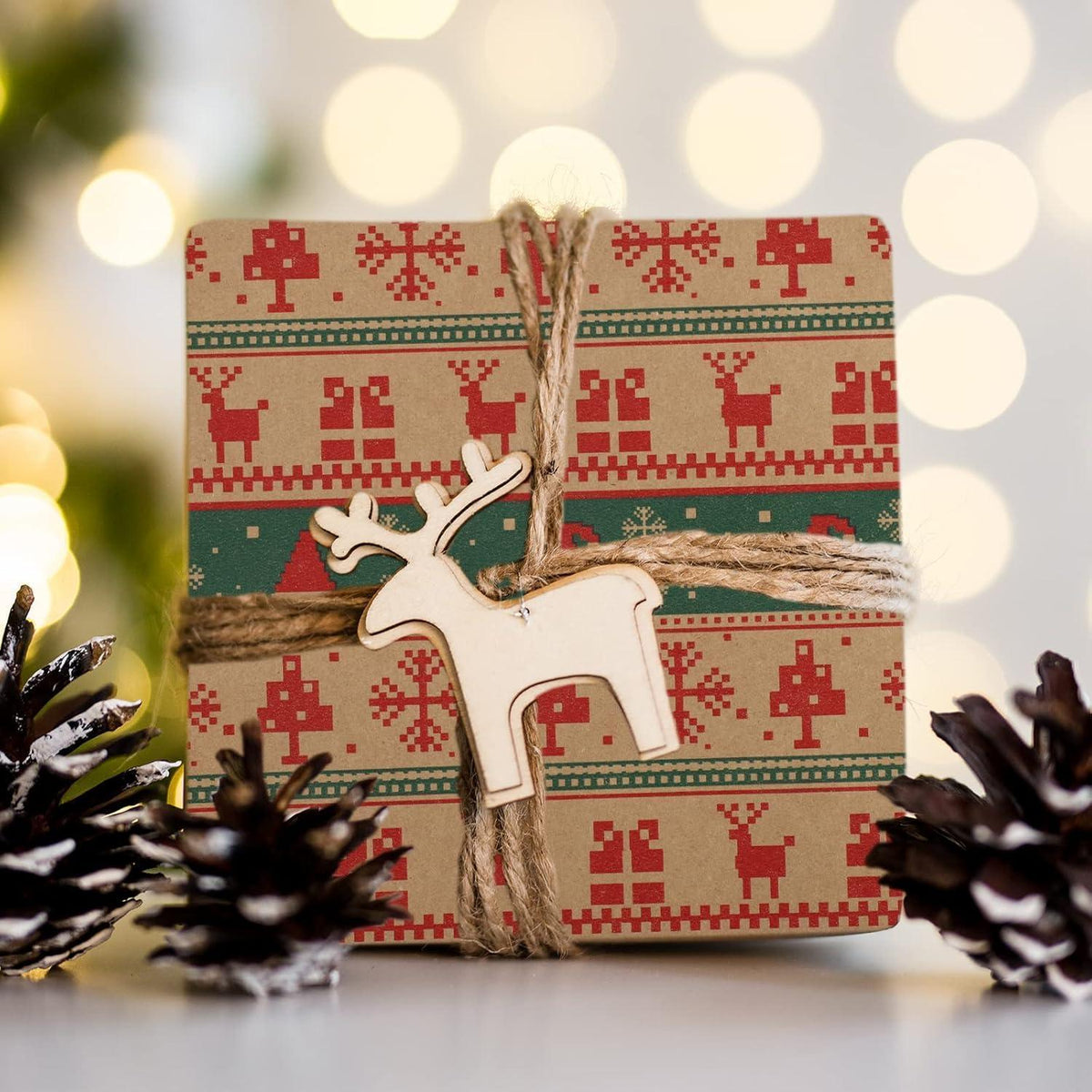 Geschenkpapierrolle Weihnachten Santa 43cm x 15m Braun Kraftpapier Grün