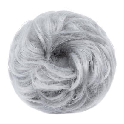 Voluminöser Dutt Haarteil Echthaar Silber Grau 55g