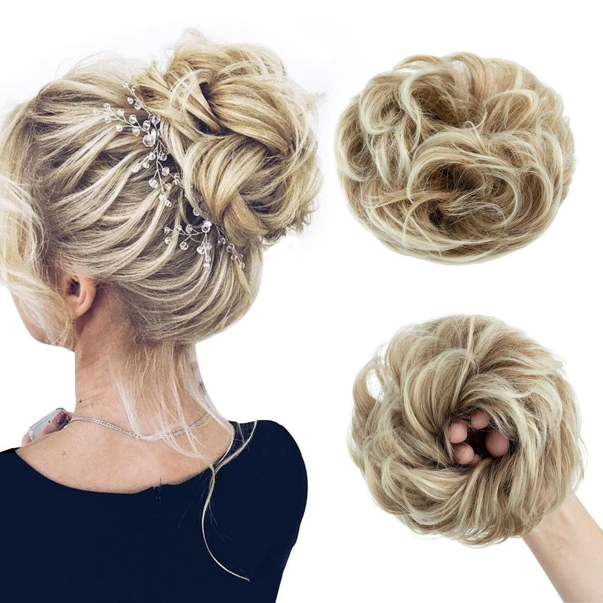 Voluminöser Dutt Haarteil Echthaar Kaffee Braun Gebleichtes Blond
