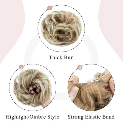 Voluminöser Dutt Haarteil Echthaar Kaffee Braun Gebleichtes Blond