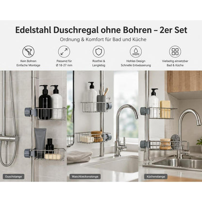 Duschregal Edelstahl ohne Bohren – 2er Set für Badezimmer & Küche