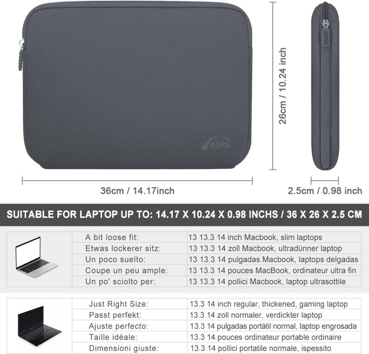Laptophülle 14 Zoll Stoßfest Notebook Schutzhülle Grau AIPIE