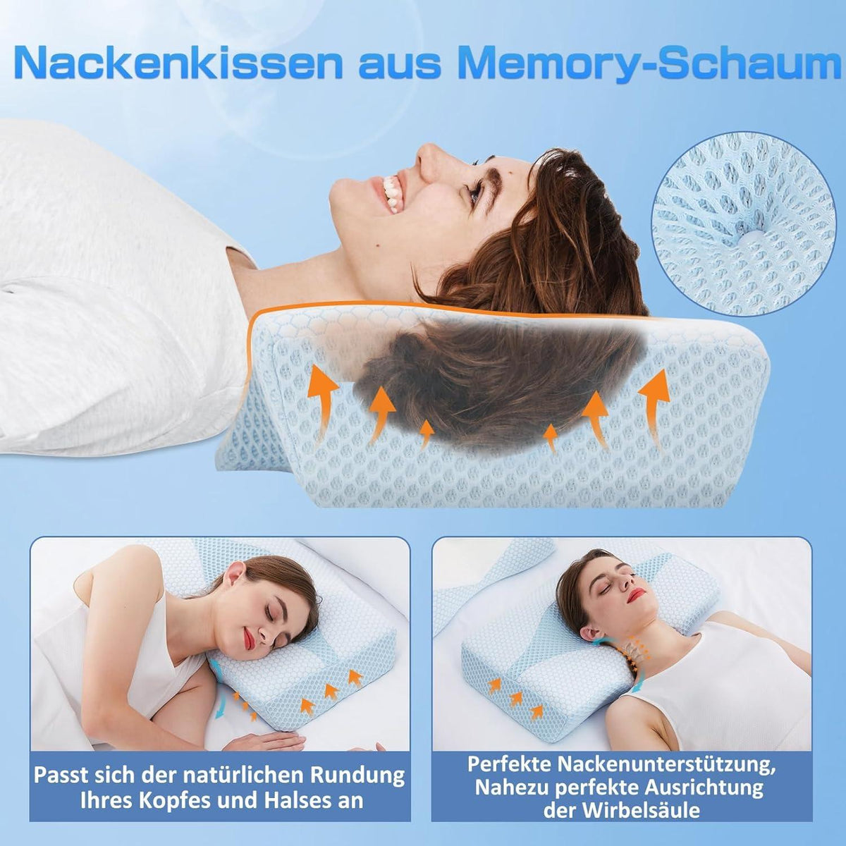 Orthopädisches Memory Foam Nackenkissen - Kühlendes