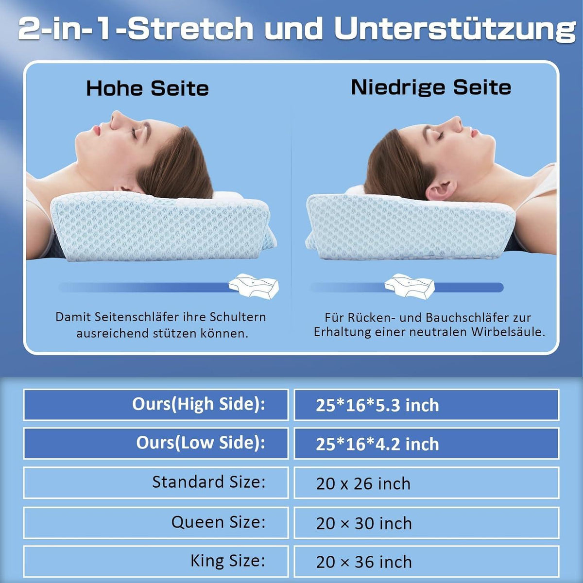 Memory Foam Orthopädisches Kissen Ergonomisch Nackenkissen 63.5x40.6cm