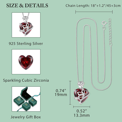 Geburtsstein Kette Damen 925 Sterling Silber Schmetterling Rose Blume Granat