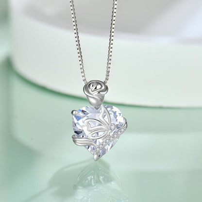 Geburtsstein Kette Damen 925 Sterling Silber Schmetterling Rose Blume Zirkonia