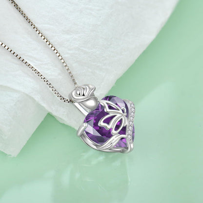 Geburtsstein Kette Damen 925 Sterling Silber Amethyst Schmetterling Blume