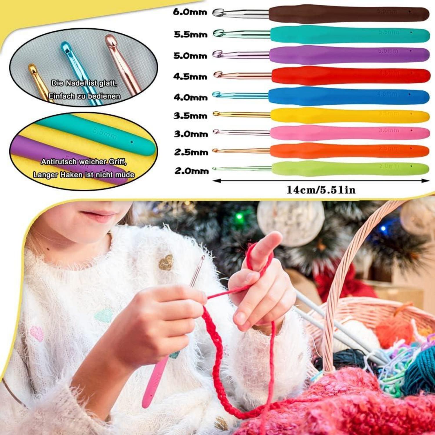Häkelnadel-Set ergonomisch weiche Gummi-Nadeln 100-teilig