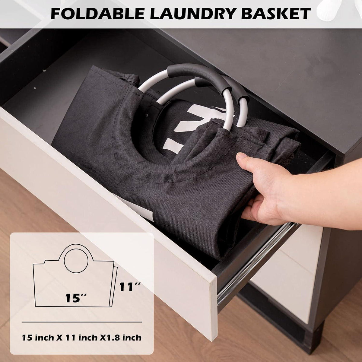 YOUDENOVA Faltbarer Wäschekorb 115L Schwarz Aluminium-Griff Oxford Stoff