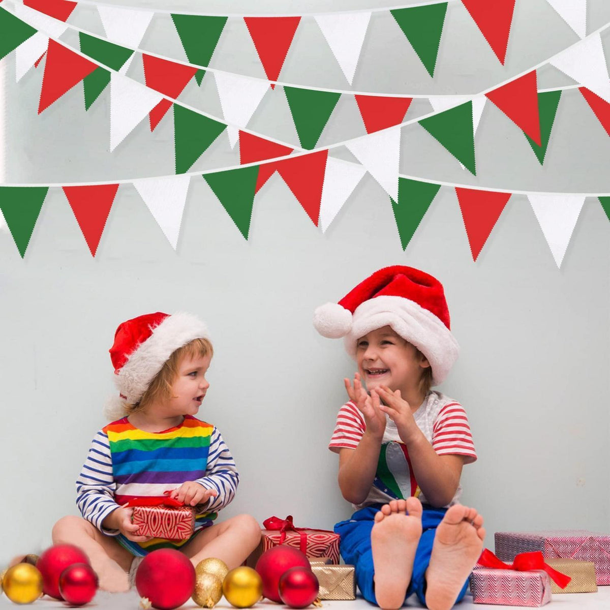 Weihnachts Wimpelkette Rot Grün Weiß – 90cm Partydeko