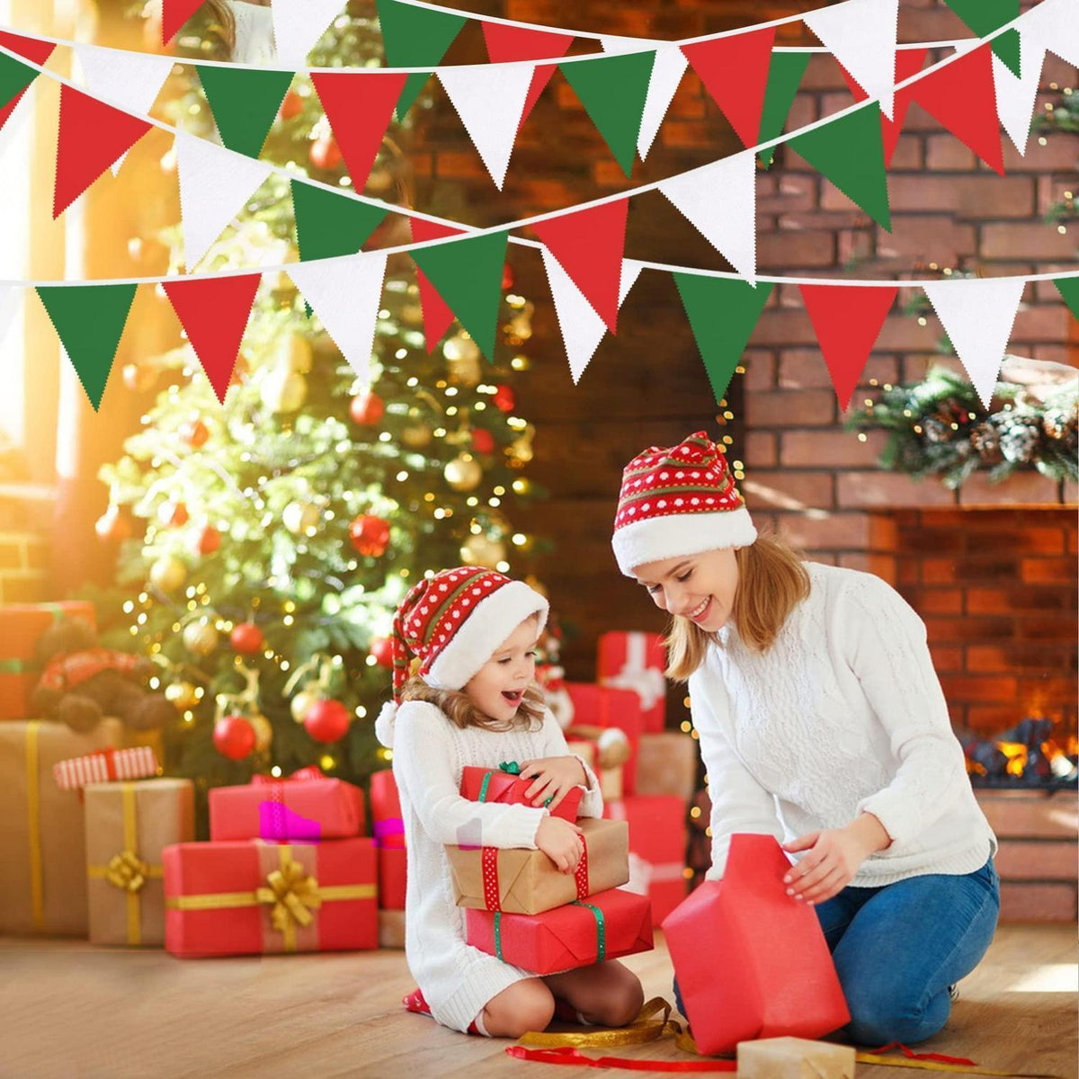 Weihnachts Wimpelkette Rot Grün Weiß – 90cm Partydeko