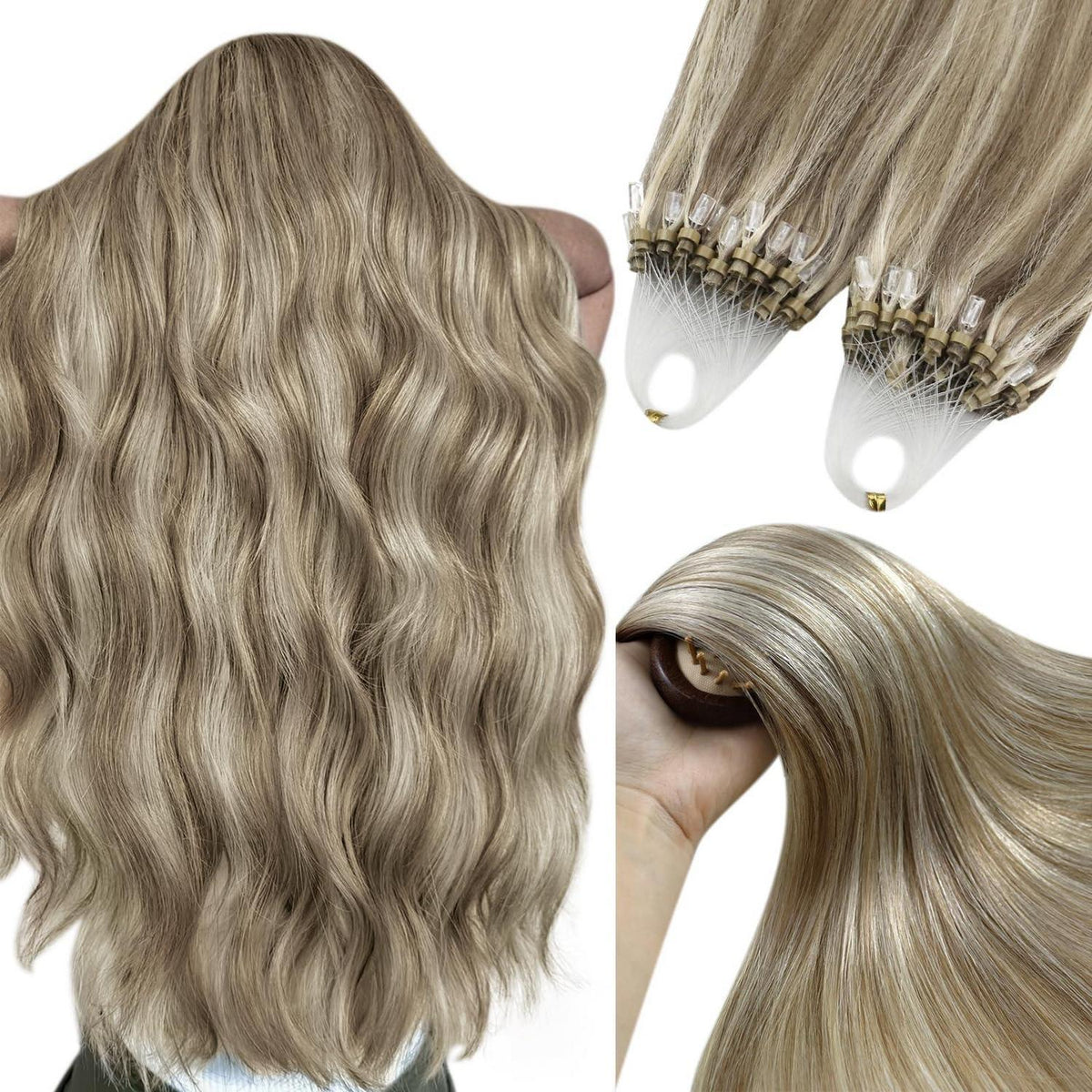 Hellbraune Microring Haarverlängerung – Echthaar, 50cm