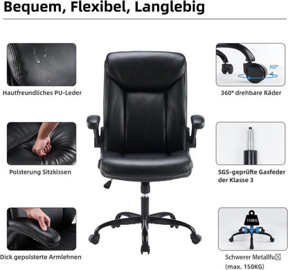 Ergonomischer Bürostuhl mit hochklappbarer Armlehne und 8cm Höhenverstellung