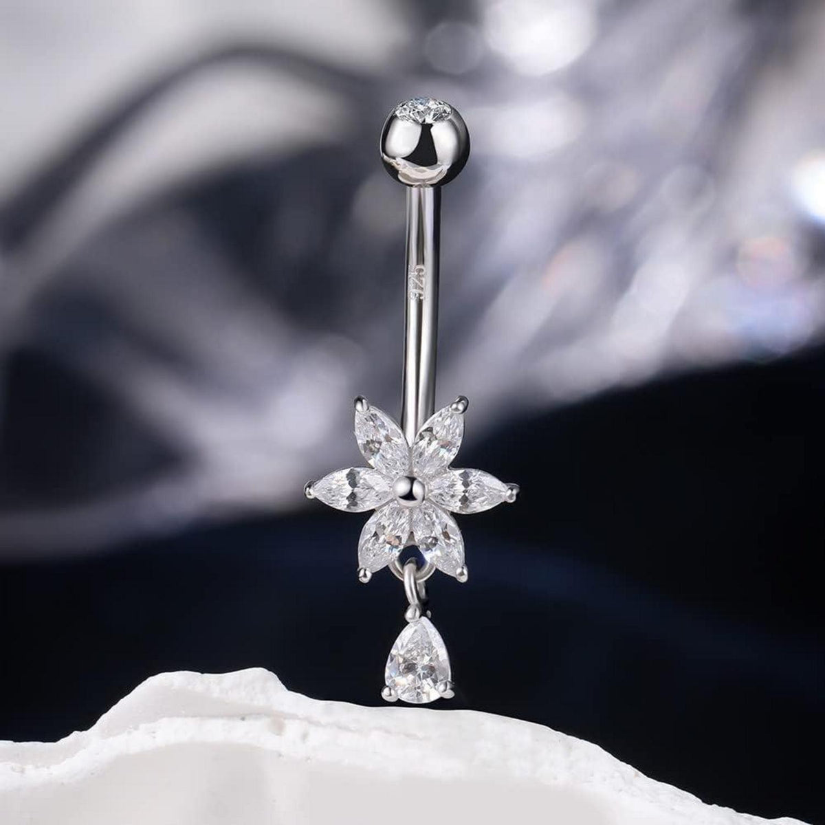 Bauchnabelpiercing Herz 925 Silber 14G 10mm Dangle CZ