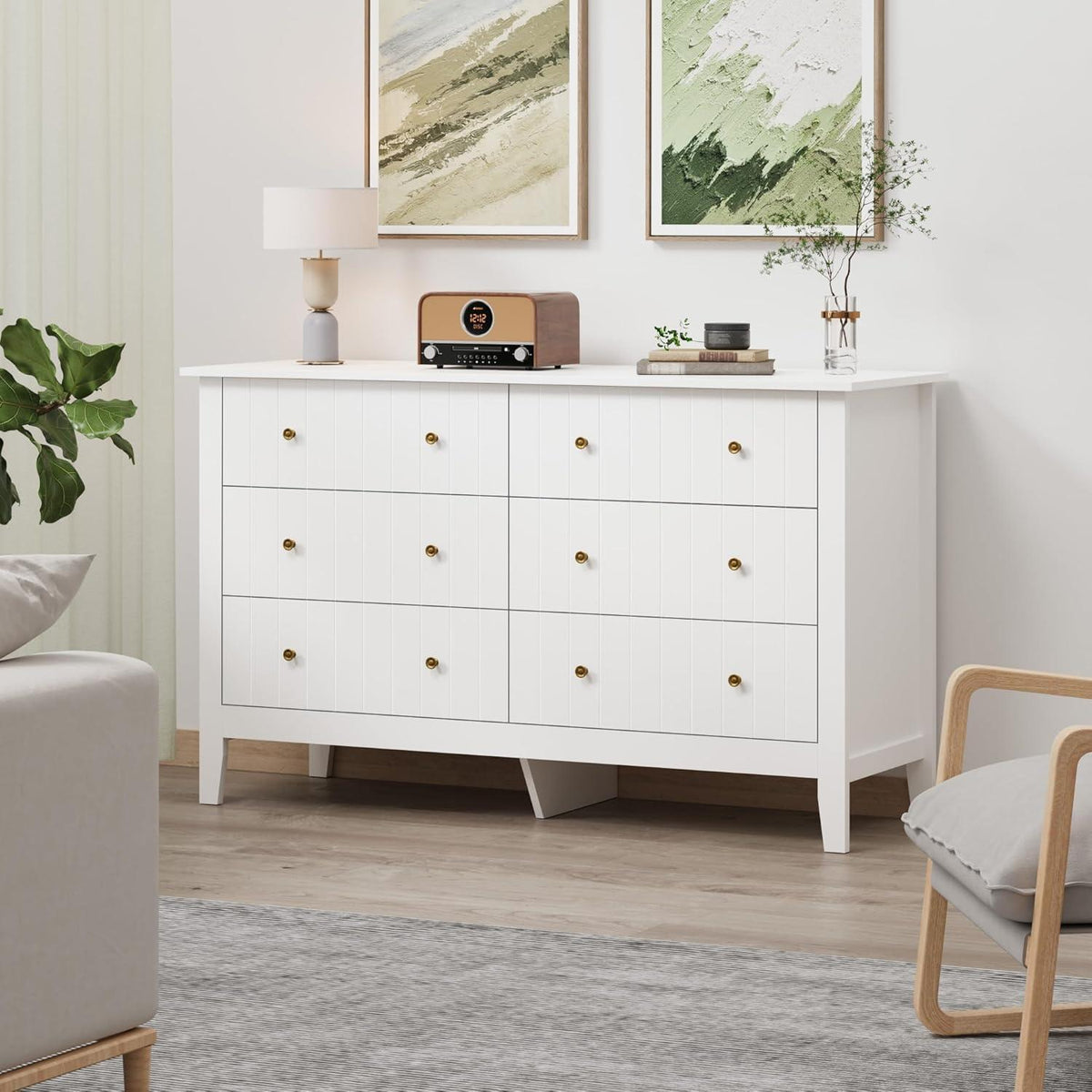 Weiße Kommode mit 6 Schubladen – 133cm Sideboard für Schlafzimmer