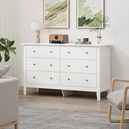 Weiße Kommode mit 6 Schubladen – 133cm Sideboard für Schlafzimmer