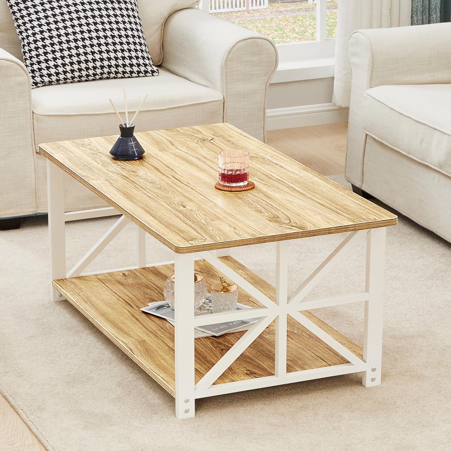 Couchtisch Stauraum 100cm Holz Metall Runder Ecke Regal Rustikal Eiche