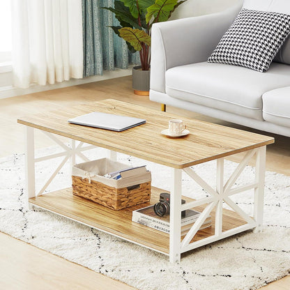 Couchtisch mit Stauraum 100cm Runde Ecke Holz Metall Rustikales Design Eiche