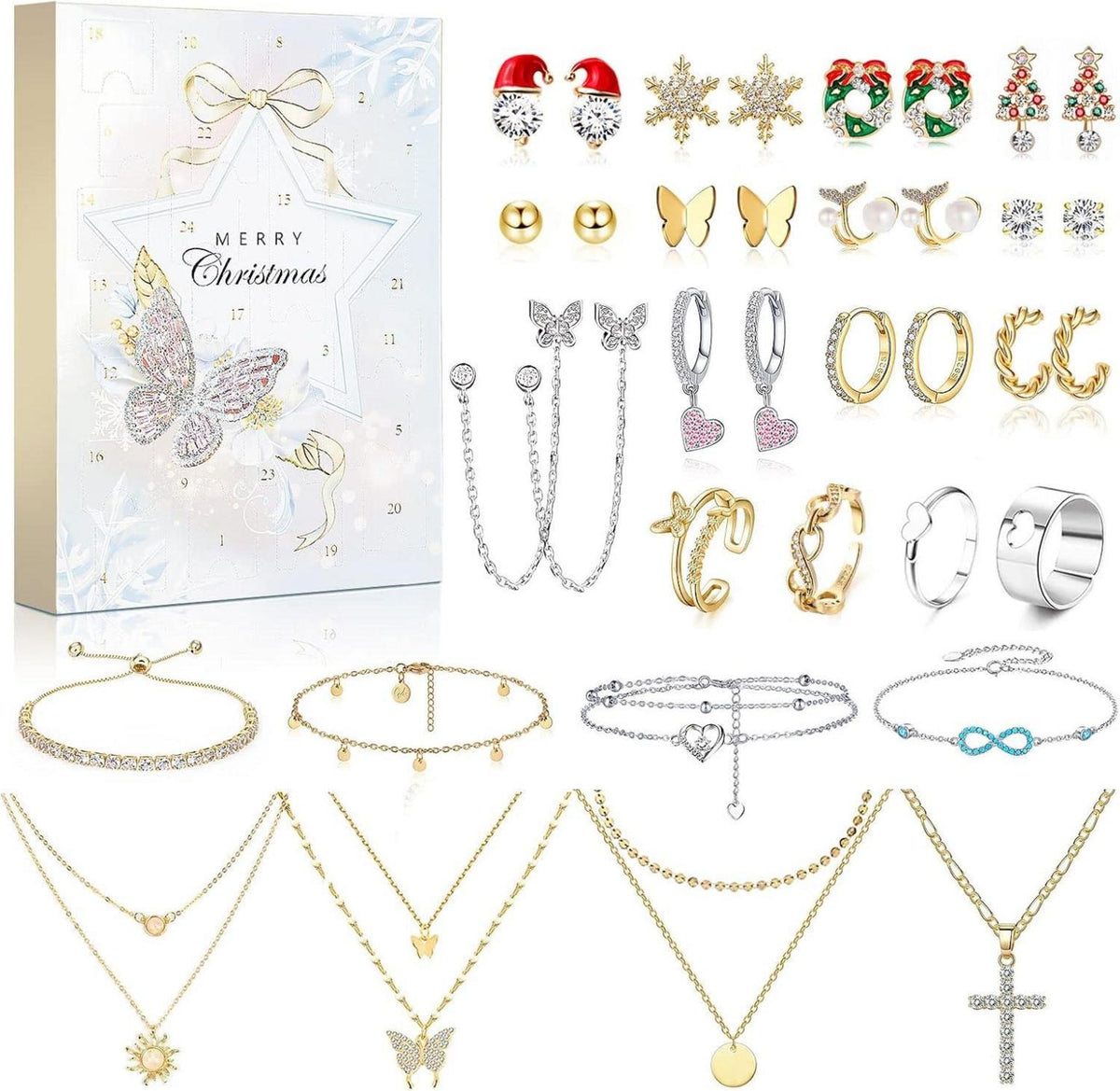 Schmuck Adventskalender 2024 Damen Mädchen Weihnachten 24