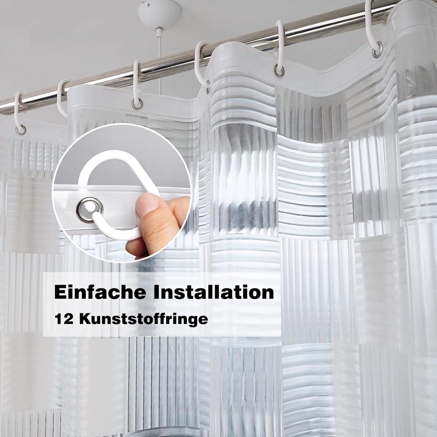 Transparent Duschvorhang 180x200 Geometrisch 3D Muster Wasserdicht 3 Magnete EVA