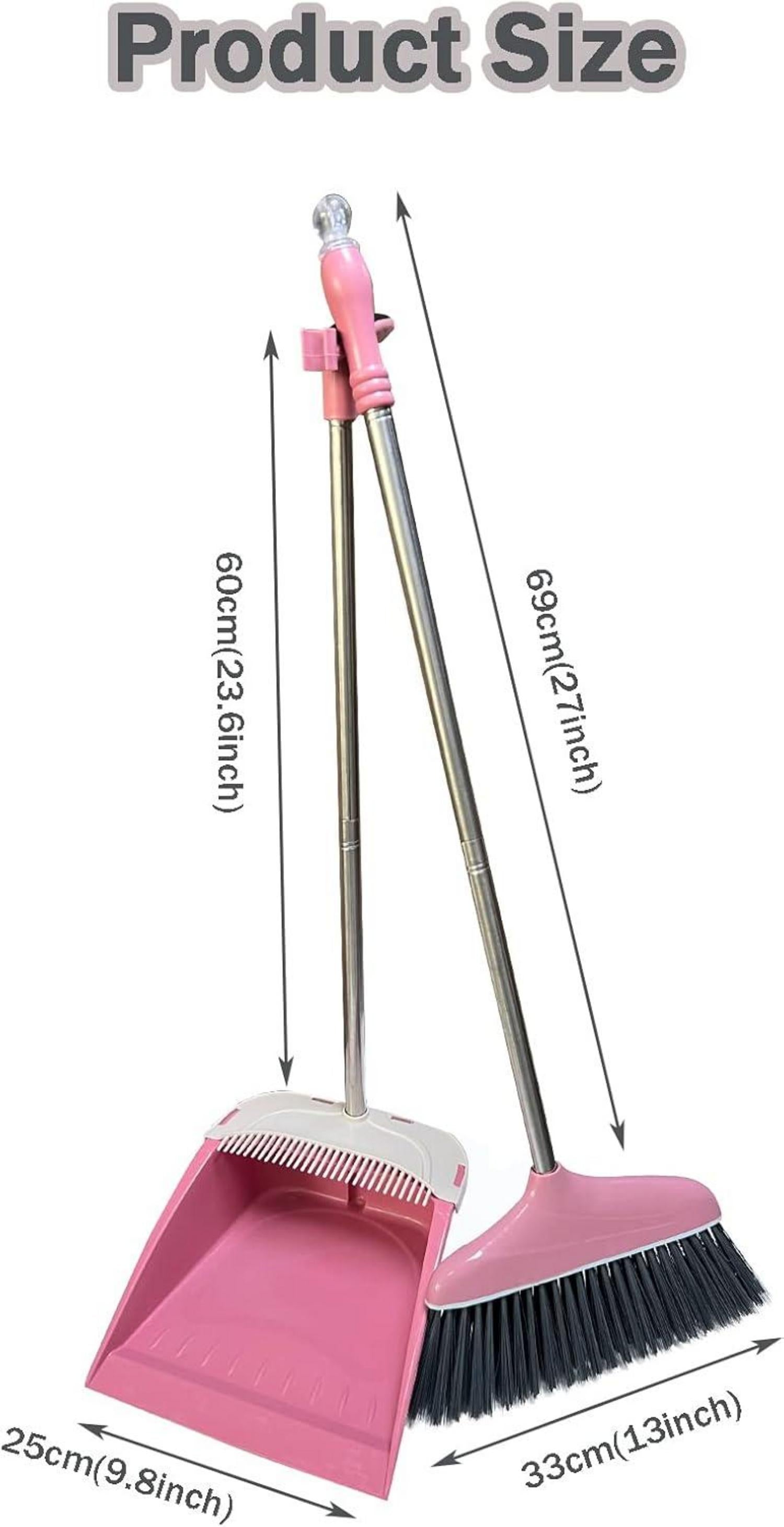 Besen und Kehrschaufel Set mit langem Stiel und rosa